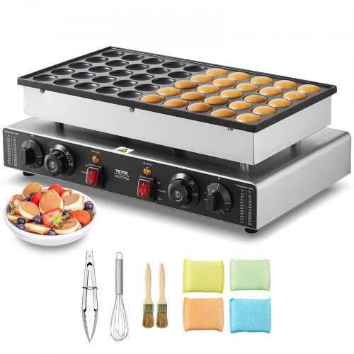 Mini-Pfannkuchenmaschine (50 Stück, 43 mm Durchmesser), Dorayaki-Backmaschine, 1700 W, elektrischer Poffertjes-Grill für den gewerblichen Einsatz, antihaftbeschichteter Edelstahl, Temperatur- und Zeitregelung, für Küche und Restaurant