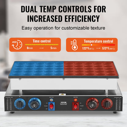 Mini-Pfannkuchenmaschine (50 Stück, 43 mm Durchmesser), Dorayaki-Backmaschine, 1700 W, elektrischer Poffertjes-Grill für den gewerblichen Einsatz, antihaftbeschichteter Edelstahl, Temperatur- und Zeitregelung, für Küche und Restaurant