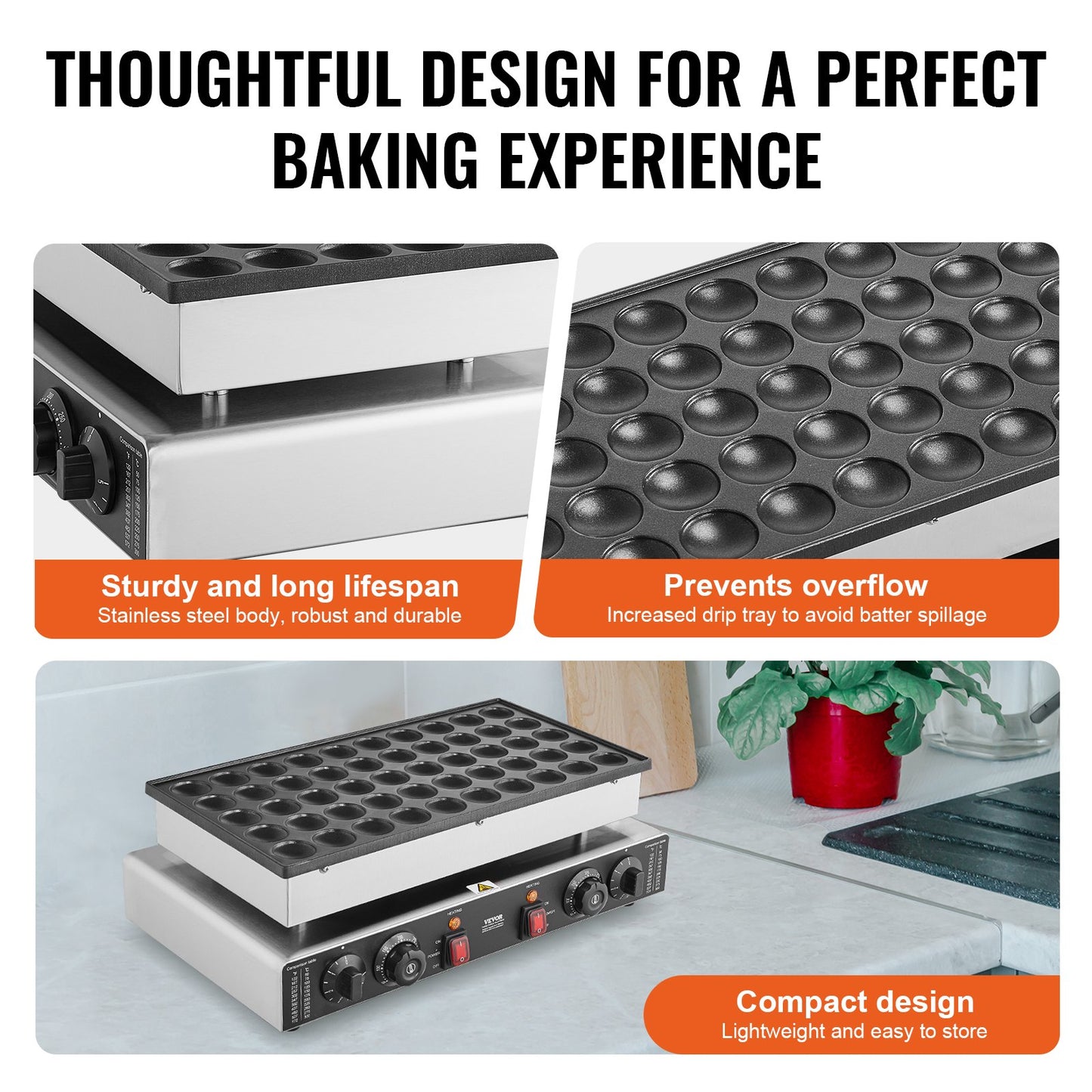 Mini-Pfannkuchenmaschine (50 Stück, 43 mm Durchmesser), Dorayaki-Backmaschine, 1700 W, elektrischer Poffertjes-Grill für den gewerblichen Einsatz, antihaftbeschichteter Edelstahl, Temperatur- und Zeitregelung, für Küche und Restaurant