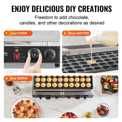 Mini-Pfannkuchenmaschine (50 Stück, 43 mm Durchmesser), Dorayaki-Backmaschine, 1700 W, elektrischer Poffertjes-Grill für den gewerblichen Einsatz, antihaftbeschichteter Edelstahl, Temperatur- und Zeitregelung, für Küche und Restaurant