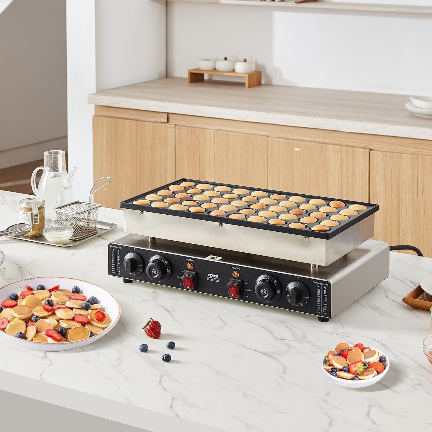 Mini-Pfannkuchenmaschine (50 Stück, 43 mm Durchmesser), Dorayaki-Backmaschine, 1700 W, elektrischer Poffertjes-Grill für den gewerblichen Einsatz, antihaftbeschichteter Edelstahl, Temperatur- und Zeitregelung, für Küche und Restaurant