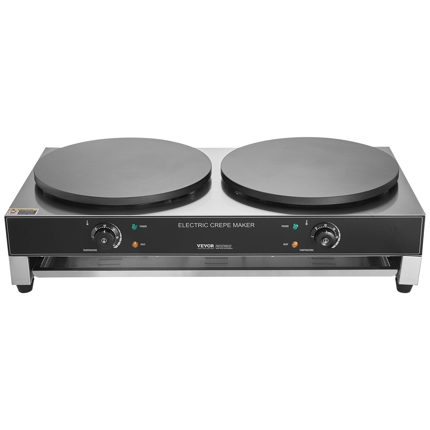 Elektrischer Crêpe-Maker, 40 cm Doppelkopf-Crêpe-Maschine für den gewerblichen Einsatz, 3400 W, flache Crêpe-Platte, antihaftbeschichteter Edelstahl, runder Tischherd für Müsli und Pfannkuchen, Temperaturregelung