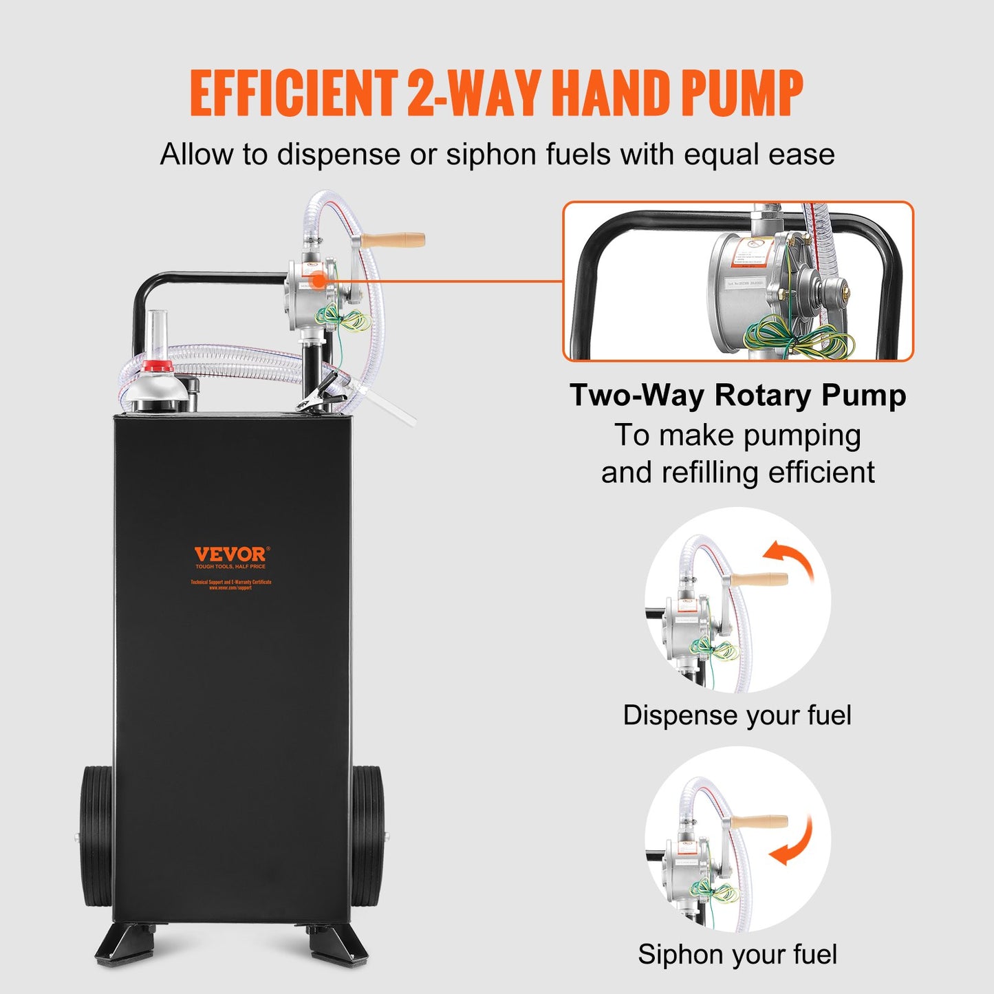 30 Gallon Gas Caddy, Fuel Storage Tank with Wheels, Portable Fuel Caddy with Manuel Transfer Pump, Gasoline Diesel Fuel Container for Cars, Lawn Mowers, ATVs, Boats, More, Black