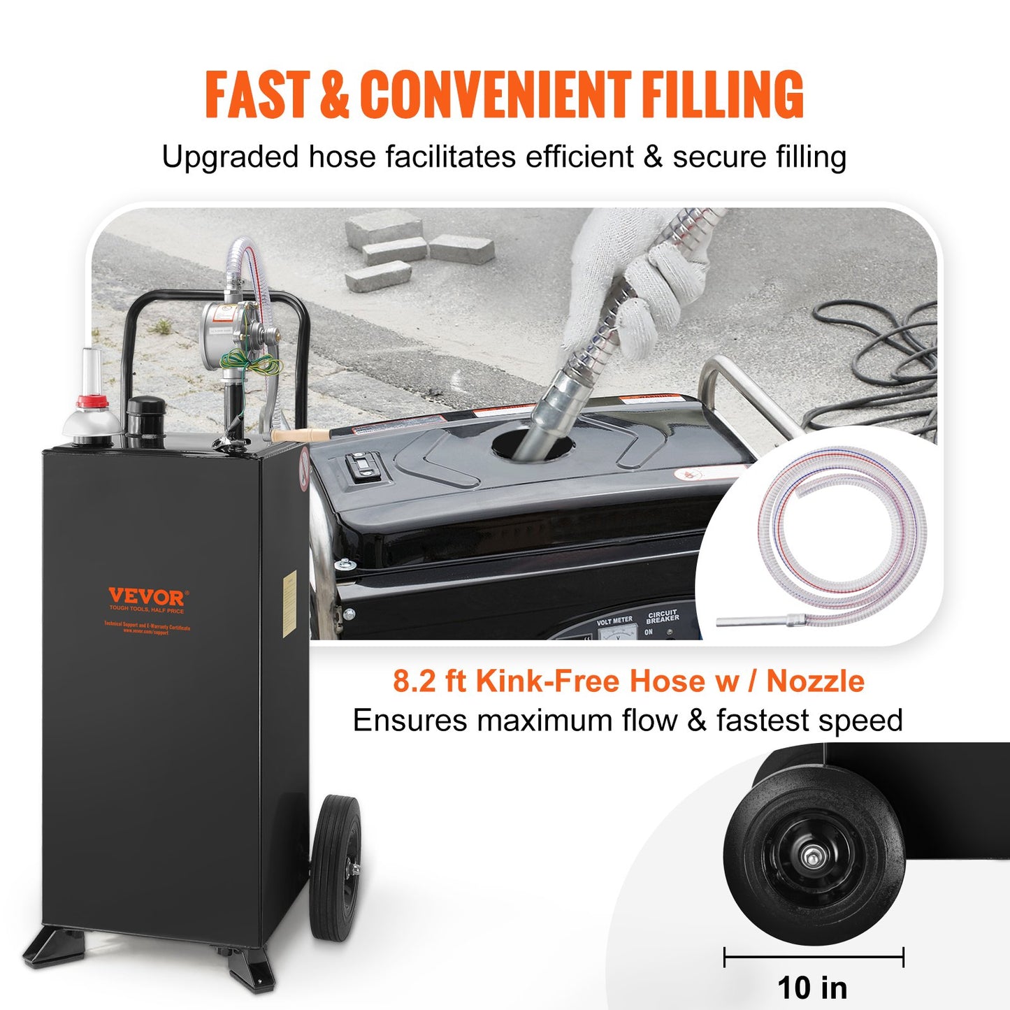 30 Gallon Gas Caddy, Fuel Storage Tank with Wheels, Portable Fuel Caddy with Manuel Transfer Pump, Gasoline Diesel Fuel Container for Cars, Lawn Mowers, ATVs, Boats, More, Black