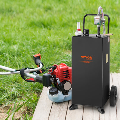 30 Gallon Gas Caddy, Fuel Storage Tank with Wheels, Portable Fuel Caddy with Manuel Transfer Pump, Gasoline Diesel Fuel Container for Cars, Lawn Mowers, ATVs, Boats, More, Black