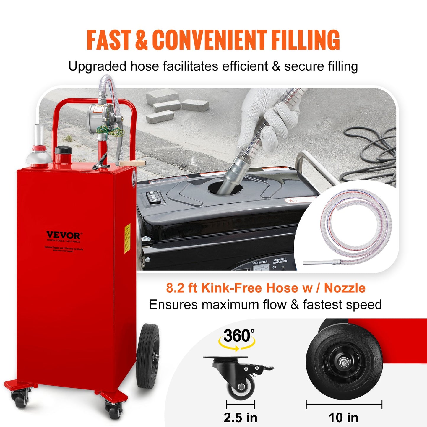 30 Gallon Fuel Caddy, Gas Storage Tank & 4 Wheels, with Manuel Transfer Pump, Gasoline Diesel Fuel Container for Cars, Lawn Mowers, ATVs, Boats, More, Red