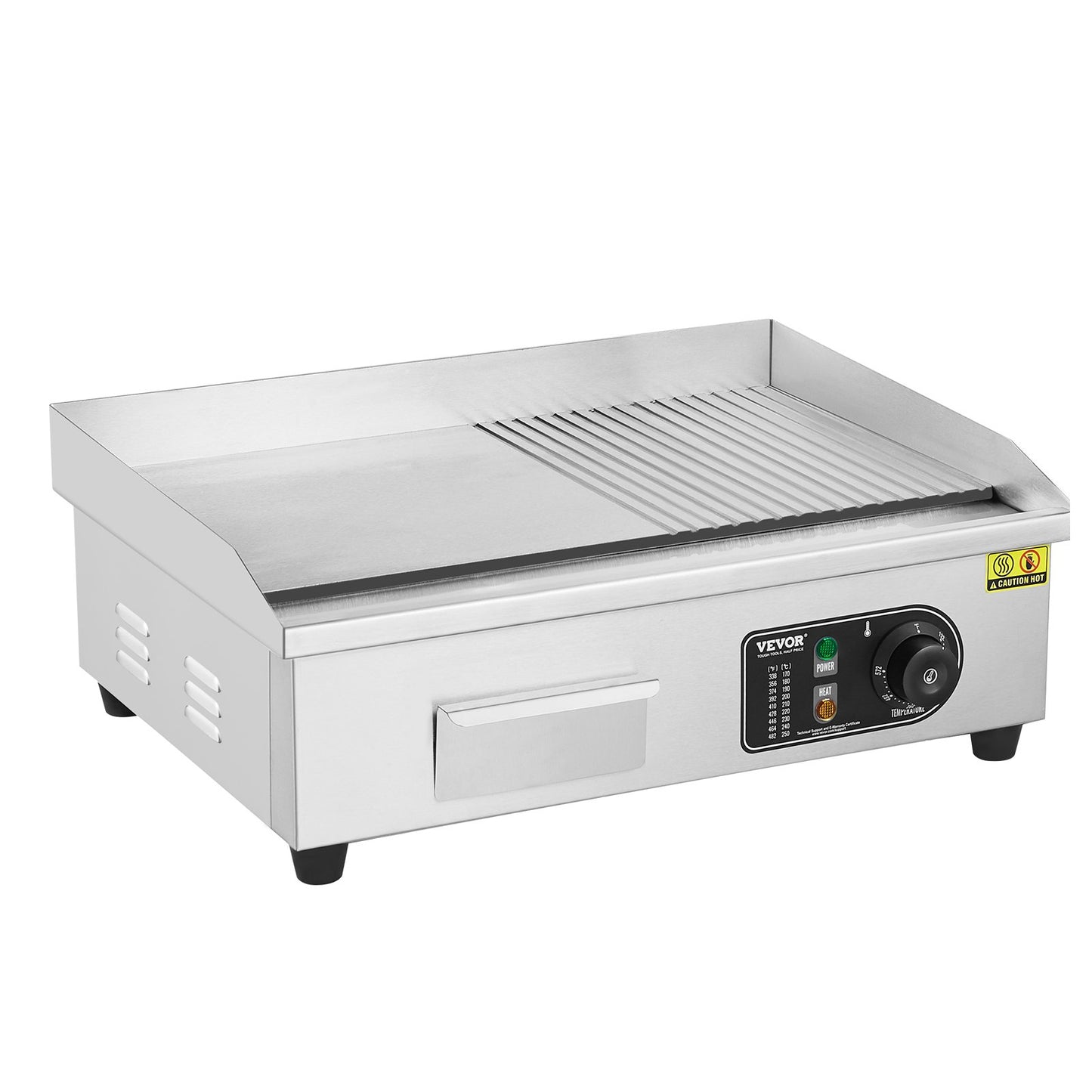Gewerblicher elektrischer Grill, 3200 W, Tischgrill mit halbflacher Grillfläche, einstellbare Temperatur von 50 °C bis 300 °C, 54 x 30 x 1 cm Edelstahlgrillplatte mit 2 Schaufeln und 2 Bürsten für Zuhause oder Restaurant