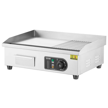 Gewerblicher elektrischer Grill, 3200 W, Tischgrill mit halbflacher Grillfläche, einstellbare Temperatur von 50 °C bis 300 °C, 54 x 30 x 1 cm Edelstahlgrillplatte mit 2 Schaufeln und 2 Bürsten für Zuhause oder Restaurant