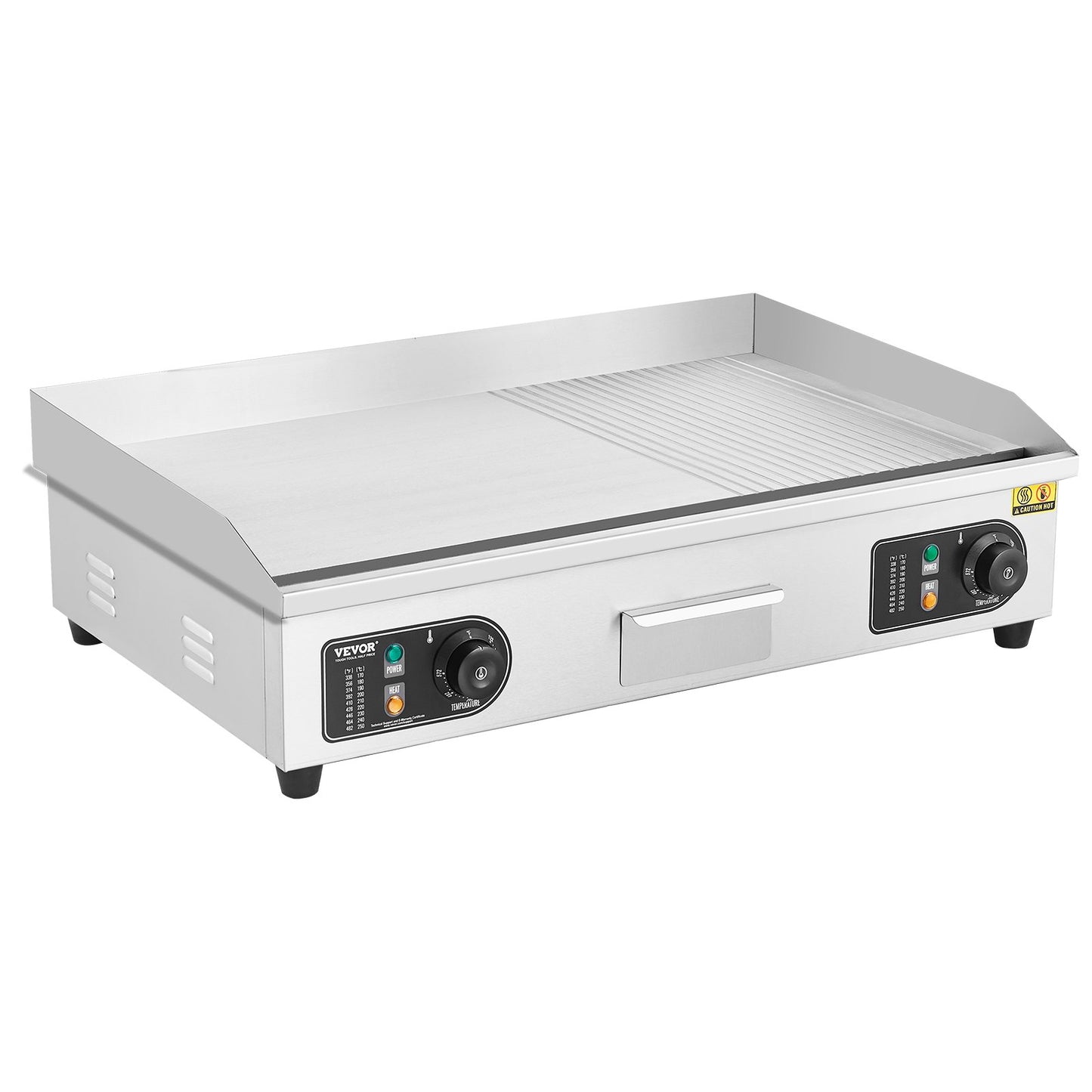 Gewerblicher elektrischer Grill, 4400 W, Tischgrill mit halbflacher Oberfläche, einstellbare Temperatur von 50 °C bis 300 °C, 73 x 40 x 1 cm Edelstahlgrillplatte mit 2 Schaufeln und 2 Bürsten für Zuhause oder Restaurant