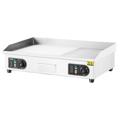 Gewerblicher elektrischer Grill, 4400 W, Tischgrill mit halbflacher Oberfläche, einstellbare Temperatur von 50 °C bis 300 °C, 73 x 40 x 1 cm Edelstahlgrillplatte mit 2 Schaufeln und 2 Bürsten für Zuhause oder Restaurant