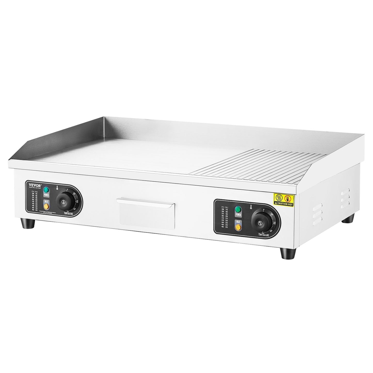 Gewerblicher elektrischer Grill, 4400 W, Tischgrill mit halbflacher Oberfläche, einstellbare Temperatur von 50 °C bis 300 °C, 73 x 40 x 1 cm Edelstahlgrillplatte mit 2 Schaufeln und 2 Bürsten für Zuhause oder Restaurant