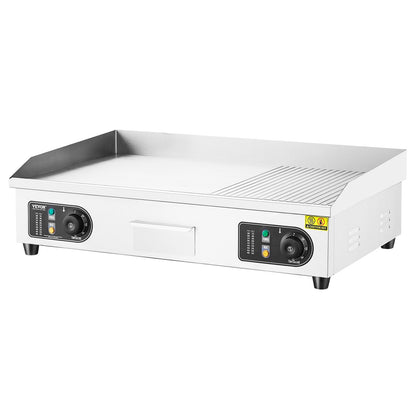 Gewerblicher elektrischer Grill, 4400 W, Tischgrill mit halbflacher Oberfläche, einstellbare Temperatur von 50 °C bis 300 °C, 73 x 40 x 1 cm Edelstahlgrillplatte mit 2 Schaufeln und 2 Bürsten für Zuhause oder Restaurant