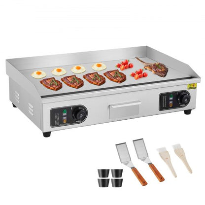 Gewerblicher elektrischer Grill, 4400 W Tischgrill mit flacher Oberfläche, einstellbare Temperatur von 50 °C bis 300 °C, 73 x 40 x 1 cm Edelstahl-Grillplatte mit 2 Schaufeln, für Zuhause oder Restaurant (ohne Stecker)