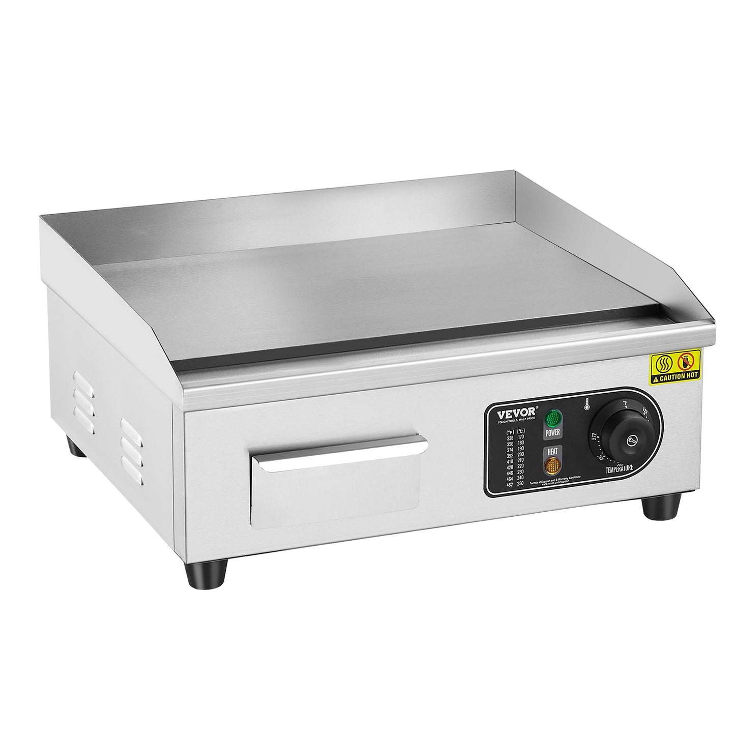 Gewerblicher elektrischer Grill, 2800 W, Tischgrillplatte, Temperatur einstellbar von 50 °C bis 300 °C, 45 x 30 x 1 cm, Edelstahl, inklusive 2 Schaufeln und 2 Bürsten für Zuhause oder Restaurant