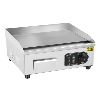 Gewerblicher elektrischer Grill, 2800 W, Tischgrillplatte, Temperatur einstellbar von 50 °C bis 300 °C, 45 x 30 x 1 cm, Edelstahl, inklusive 2 Schaufeln und 2 Bürsten für Zuhause oder Restaurant
