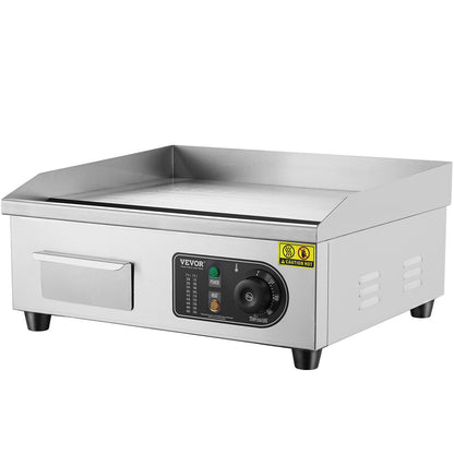 Gewerblicher elektrischer Grill, 2800 W, Tischgrillplatte, Temperatur einstellbar von 50 °C bis 300 °C, 45 x 30 x 1 cm, Edelstahl, inklusive 2 Schaufeln und 2 Bürsten für Zuhause oder Restaurant