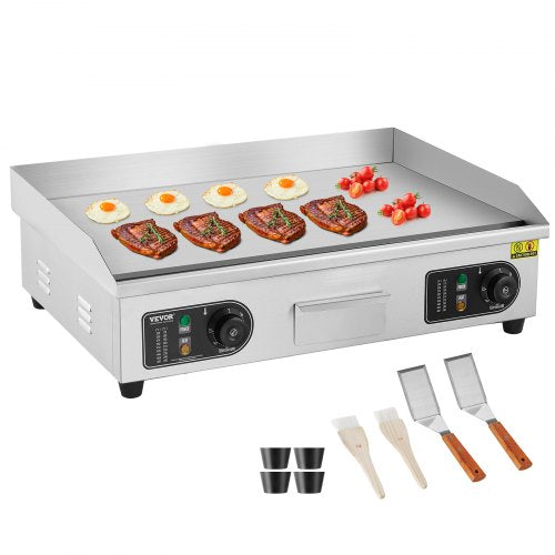 Gewerblicher elektrischer Grill, 4000 W, Tischgrillplatte, Temperatur einstellbar von 50 °C bis 300 °C, 66 x 40 x 1 cm, Edelstahl, inklusive 2 Schaufeln und 2 Bürsten für Zuhause oder Restaurant