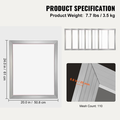 Screen Printing Kit Silk Screen Printing Frame 50.8 cm x 61 cm 110 Count Mesh 6pcs