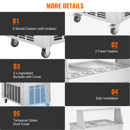 Eisrollenmaschine, 2 quadratische Pfannen (35 x 35 cm) zum Rühren von Eiscreme, gewerbliche Eisrollenmaschine aus Edelstahl mit Kompressor und 4 Schabern, für Eiscreme und Frozen Yogurt