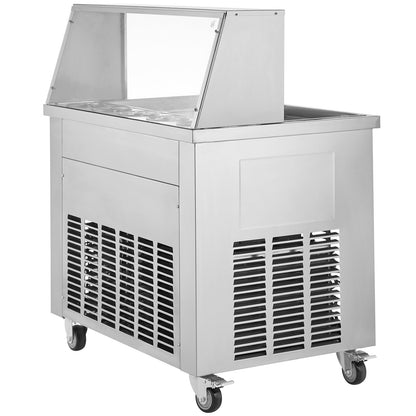 Eisrollenmaschine, 2 quadratische Pfannen (35 x 35 cm) zum Rühren von Eiscreme, gewerbliche Eisrollenmaschine aus Edelstahl mit Kompressor und 4 Schabern, für Eiscreme und Frozen Yogurt