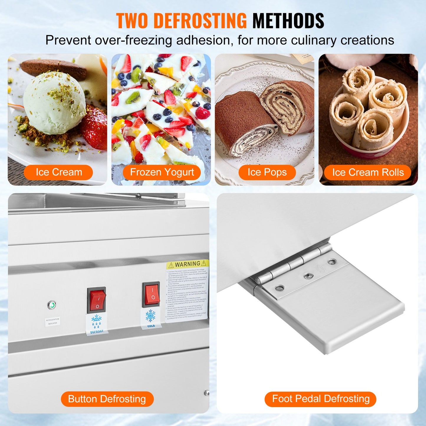 Eisrollenmaschine, quadratische Pfanne (35 x 35 cm) für gebratenes Eis, gewerbliche Eismaschine aus Edelstahl mit Kompressor und 2 Schabern, zur Herstellung von Eiscreme und Frozen Yogurt