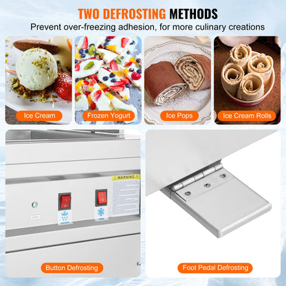 Eisrollenmaschine, quadratische Pfanne (35 x 35 cm) für gebratenes Eis, gewerbliche Eismaschine aus Edelstahl mit Kompressor und 2 Schabern, zur Herstellung von Eiscreme und Frozen Yogurt
