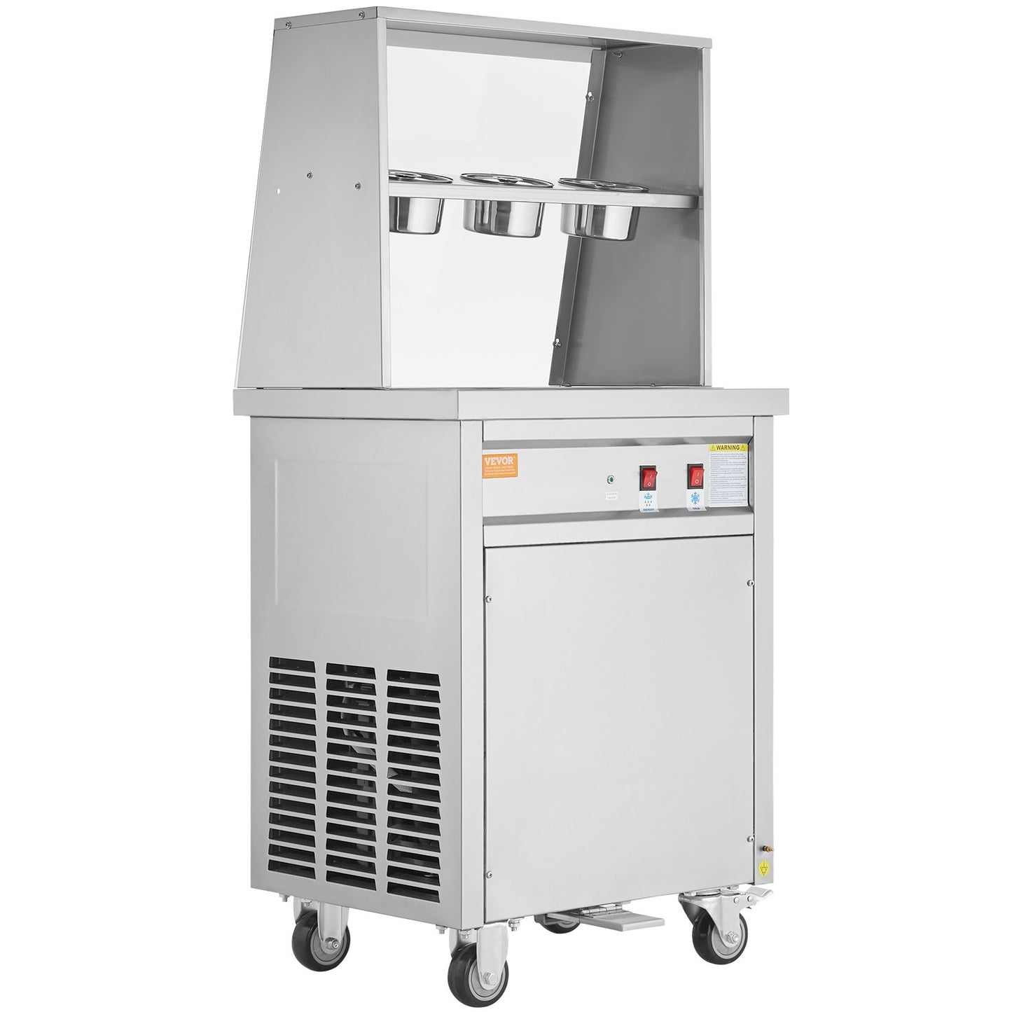 Eisrollenmaschine, quadratische Pfanne (35 x 35 cm) für gebratenes Eis, gewerbliche Eismaschine aus Edelstahl mit Kompressor und 2 Schabern, zur Herstellung von Eiscreme und Frozen Yogurt