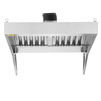 Gewerbliche Dunstabzugshaube, 1,5 m Abluftrohr für Imbisswagen, Dunstabzugshaube aus Edelstahl 201 mit 2 abnehmbaren U-förmigen Ölfiltergittern, rostbeständige Dunstabzugshaube für Küchen und Restaurants