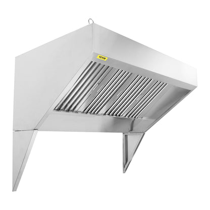 Commercial Exhaust Hood, 8FT Food Truck Hood Exhaust, 201 Stainless Steel Concession Trailer Hood with 4 Detachable U-shaped Grid Oil Filter Mesh, Rust Resistant Vent Hood for Kitchen Restaurant