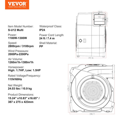 Aufblasbares Gebläse, 1100 W, 1,5 &amp; 1,7 PS, Gebläsepumpe für Hüpfburgen, gewerbliches Gebläse für aufblasbare Produkte, 3100 U/min, elektrischer Ventilator für Hüpfburgen und Wasserrutschen, geprüft nach UL-Standards