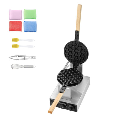 Gewerblicher Waffelautomat, 1400-W-Eierpfannkuchen-Backmaschine, antihaftbeschichteter Edelstahl, 180° drehbar, Temperatur- und Zeitregelung, Holzgriff, für Restaurants, Bäckereien und Imbissbuden