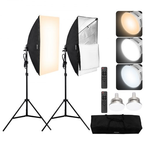Softbox Lighting Kit 50x70 cm / 20x28 inch 45W 3000-6500K LED Bulbs for Shooting