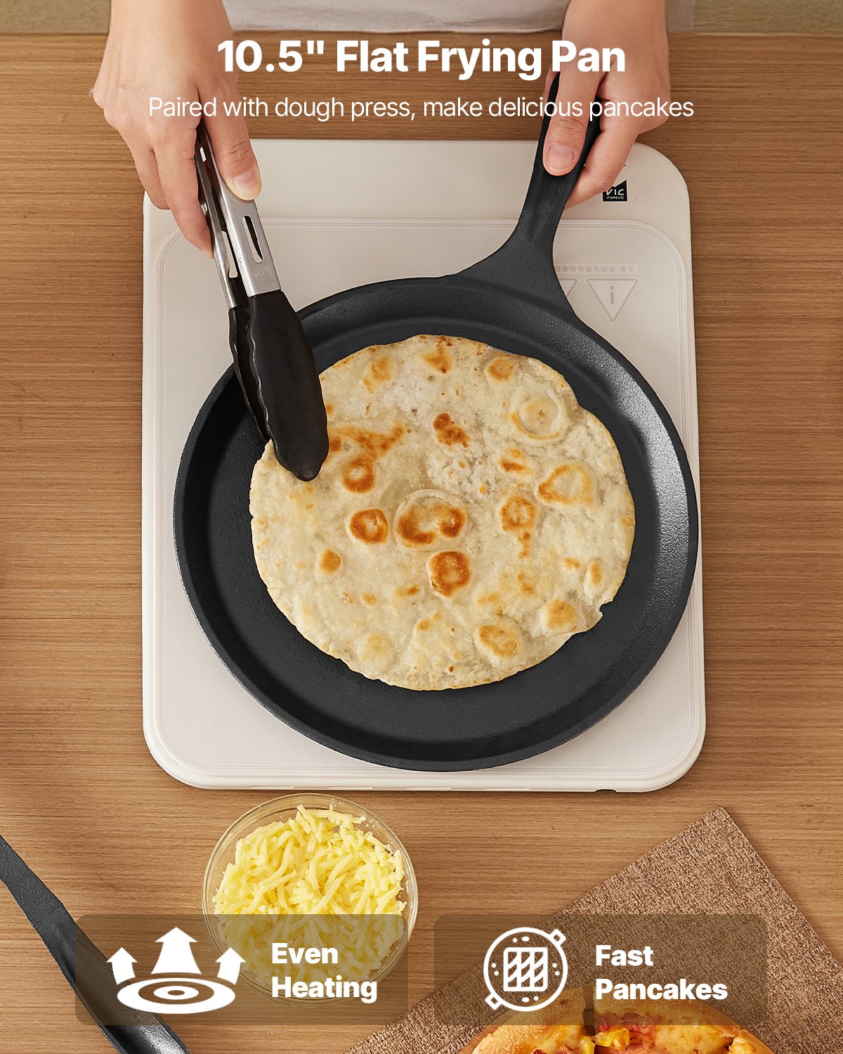 Tortillapresse, 25 cm (10 Zoll) Tortilla- und Roti-Maker aus Gusseisen, robuste Tortilladora-Presse, Pataconera-Maker mit Griff und 100 Stück Backpapier, Teigpresse für Mehltortillas, Tawa