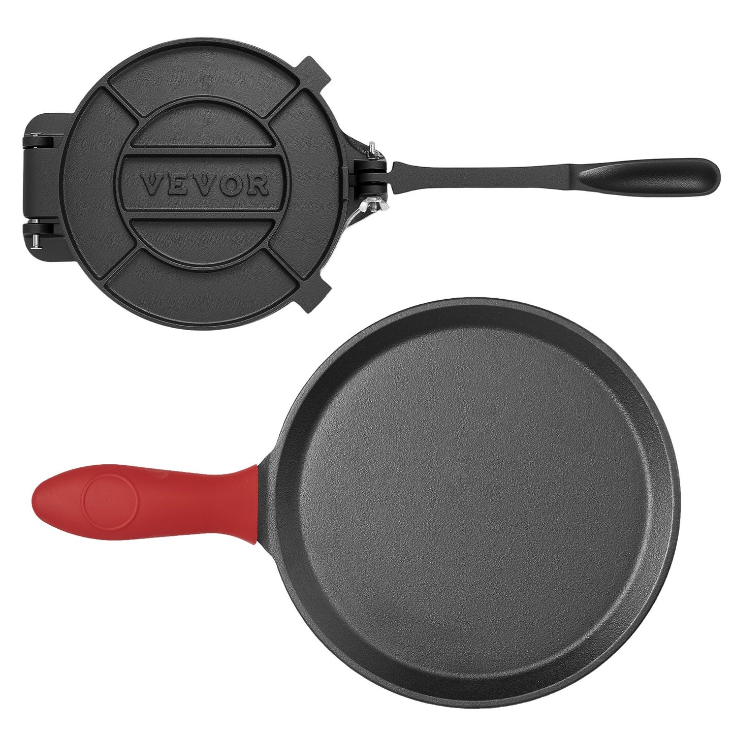 Tortillapresse, 20 cm (8 Zoll) Tortilla- und Roti-Maker aus Gusseisen, robuste Tortilladora-Presse, Pataconera-Maker mit Griff und 100 Stück Backpapier, Teigpresse für Mehltortillas, Tawa