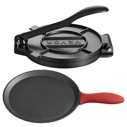 Tortillapresse, 20 cm (8 Zoll) Tortilla- und Roti-Maker aus Gusseisen, robuste Tortilladora-Presse, Pataconera-Maker mit Griff und 100 Stück Backpapier, Teigpresse für Mehltortillas, Tawa