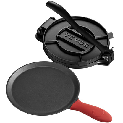 Tortillapresse, 20 cm (8 Zoll) Tortilla- und Roti-Maker aus Gusseisen, robuste Tortilladora-Presse, Pataconera-Maker mit Griff und 100 Stück Backpapier, Teigpresse für Mehltortillas, Tawa