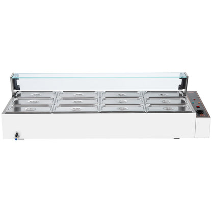 12-Pan Commercial Food Warmer, 12 x 5QT Electric Steam Table with Glass Cover, 1700W Countertop Stainless Steel Buffet Bain Marie 86-185°F Temp Control for Catering, Restaurants, Silver