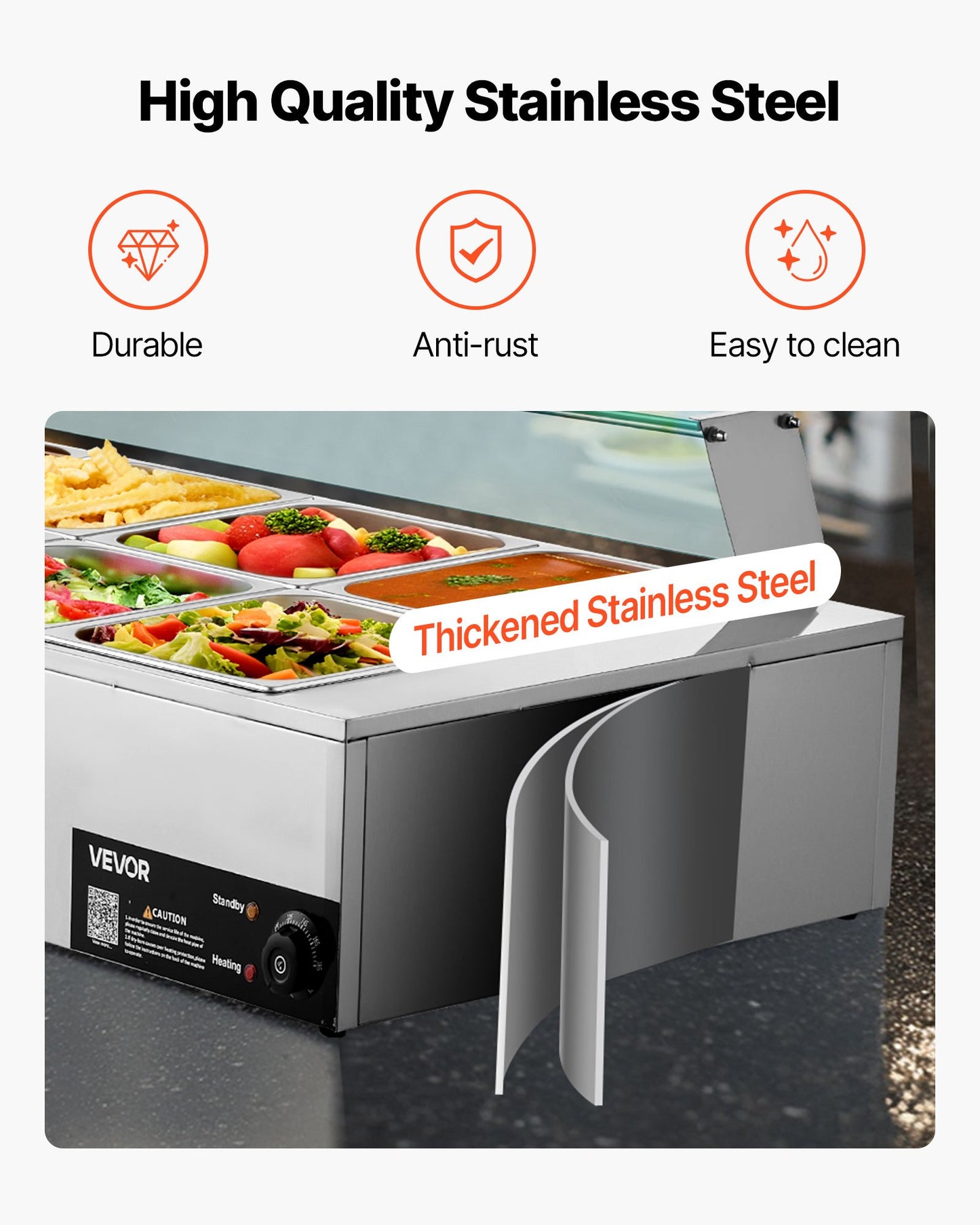 Commercial Food Warmer, 1700W Electric Stainless Steel Steam Food Warmer with Glass Cover, 10-Pan Countertop Buffet Bain Marie with Soup & Perforated Ladles, for Catering, Restaurant & Party