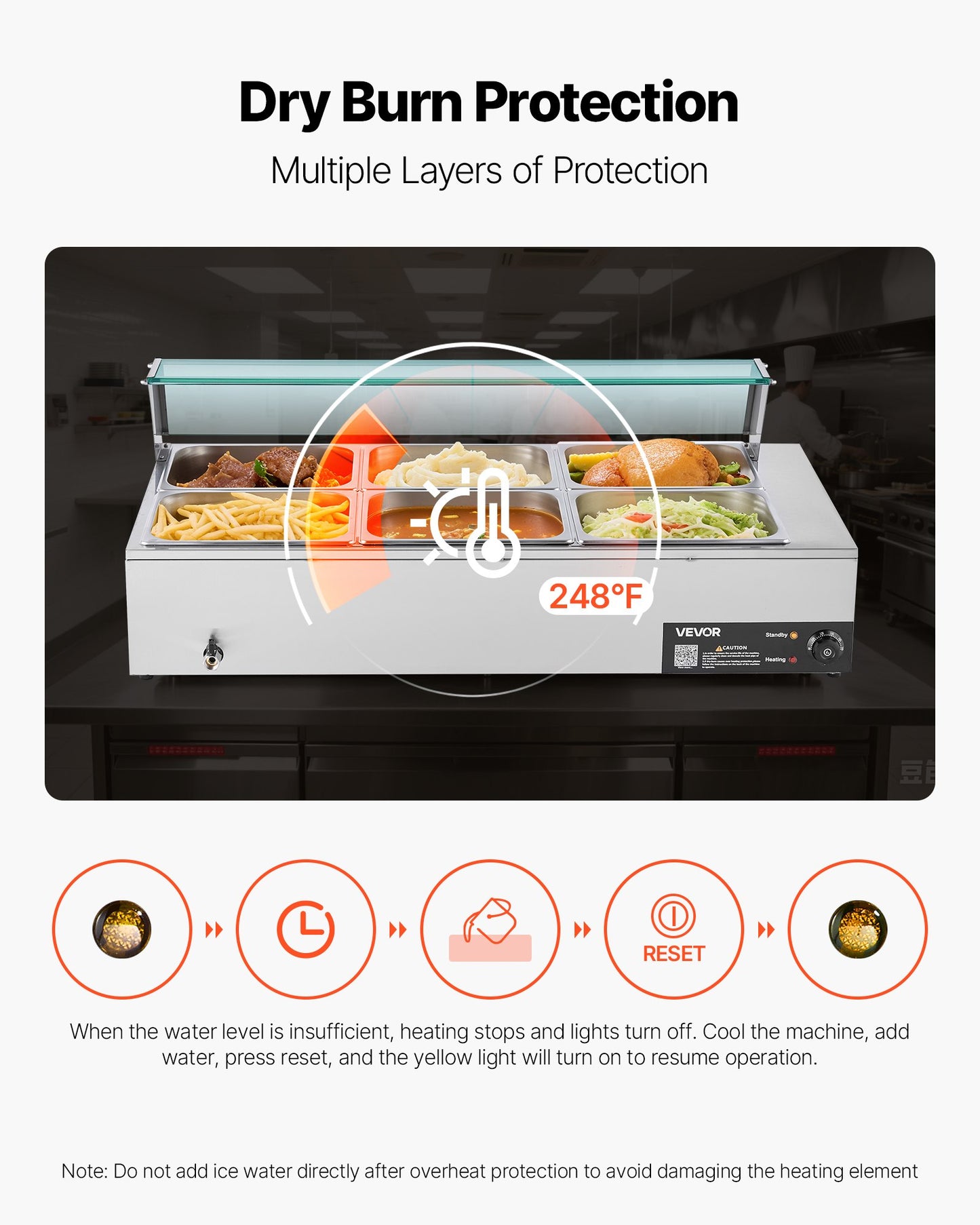 Commercial Food Warmer, 1500W Electric Stainless Steel Steam Food Warmer with Glass Cover, 6 x 1/2 Size Pans Buffet Bain Marie with Soup & Perforated Ladles, for Catering, Restaurant & Party