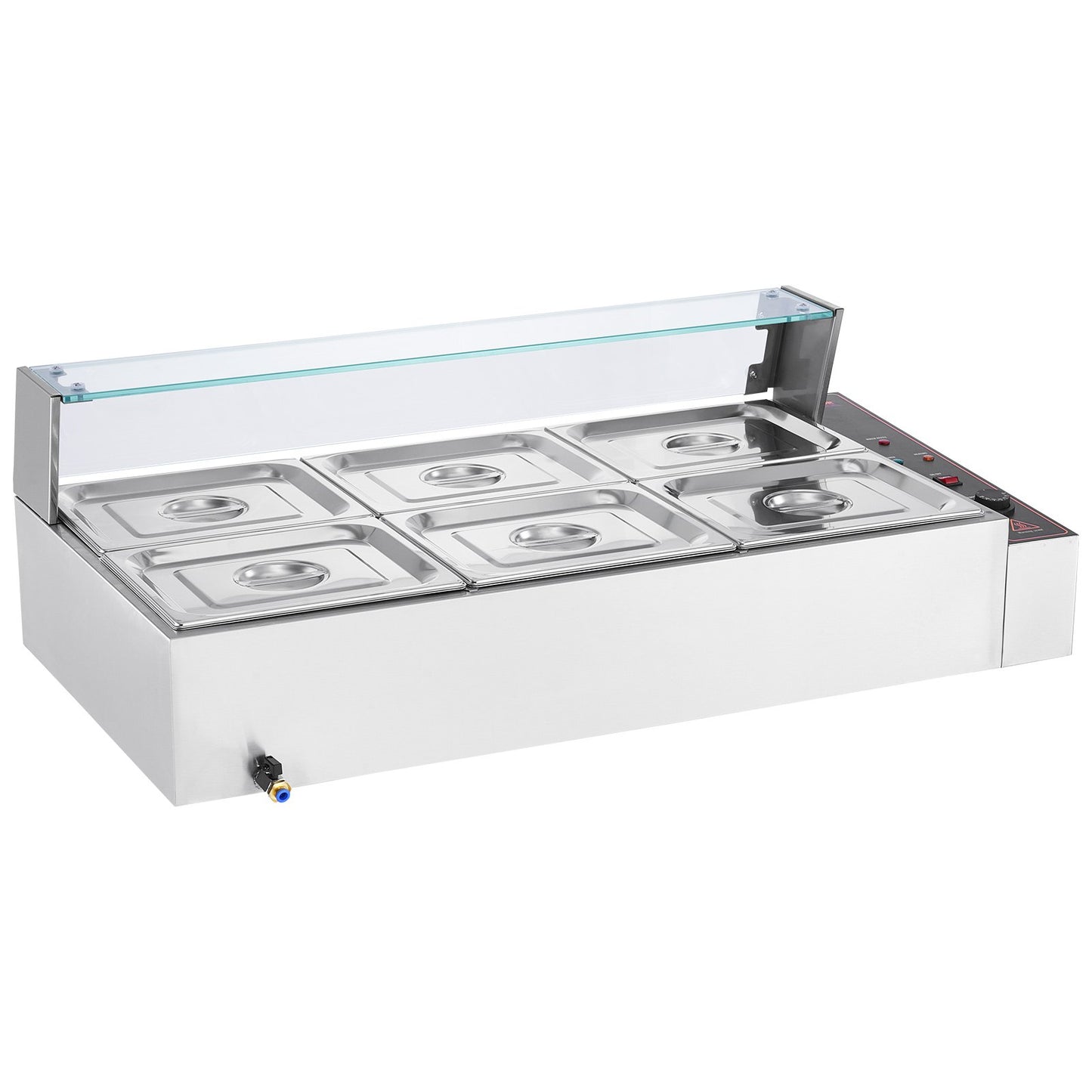 6-Pan Commercial Food Warmer, 6 x 8QT Electric Steam Table with Glass Cover, 1500W Countertop Stainless Steel Buffet Bain Marie 86-185°F Temp Control for Catering, Restaurants, Silver