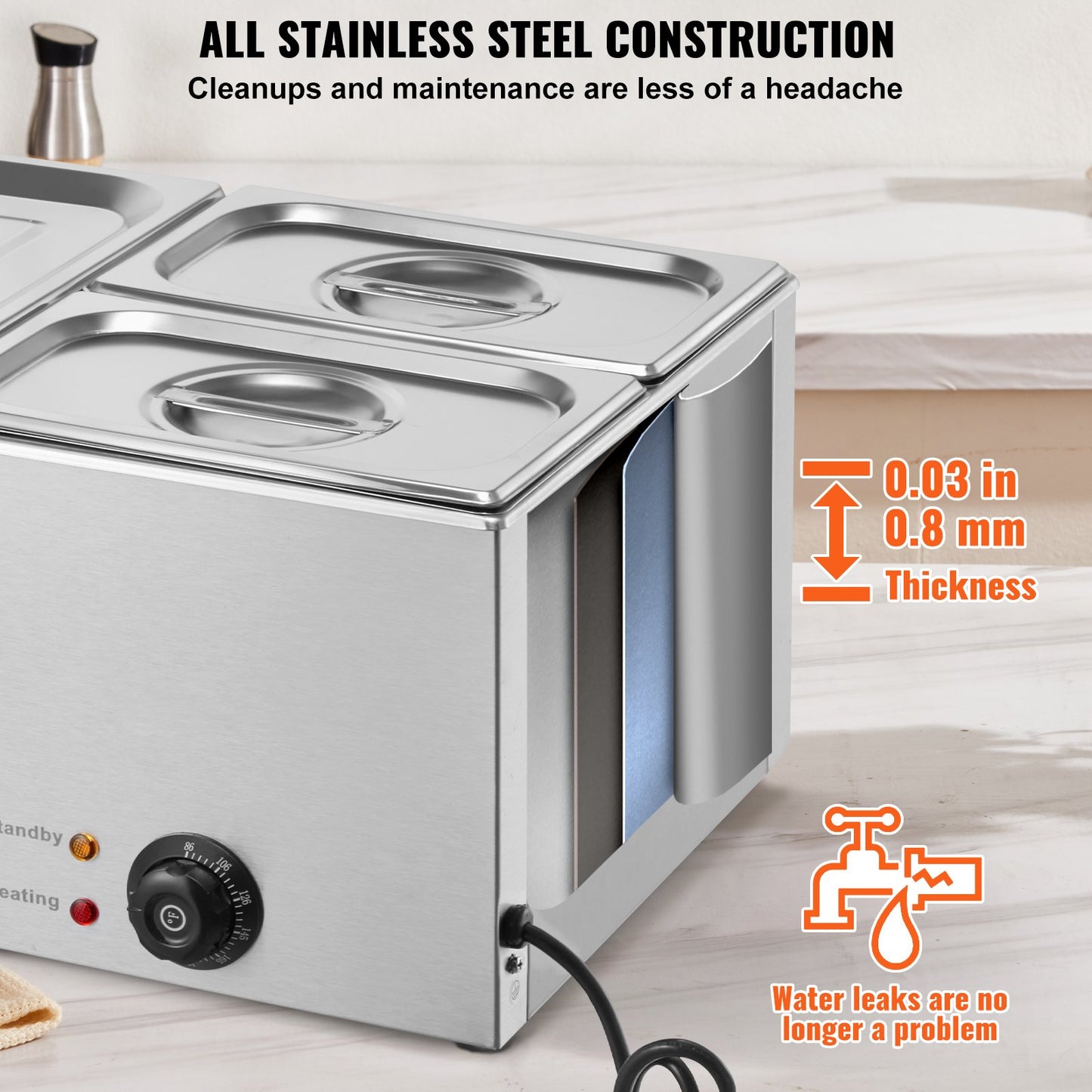 Commercial Food Warmer, 3-Pan Electric Steam Table, 1200W Professional Countertop Stainless Steel Buffet Bain Marie with 30-85°C Temp Control for Catering, Buffet, Parties, Restaurants