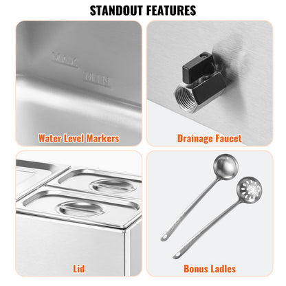 Commercial Food Warmer, 3-Pan Electric Steam Table, 1200W Professional Countertop Stainless Steel Buffet Bain Marie with 30-85°C Temp Control for Catering, Buffet, Parties, Restaurants