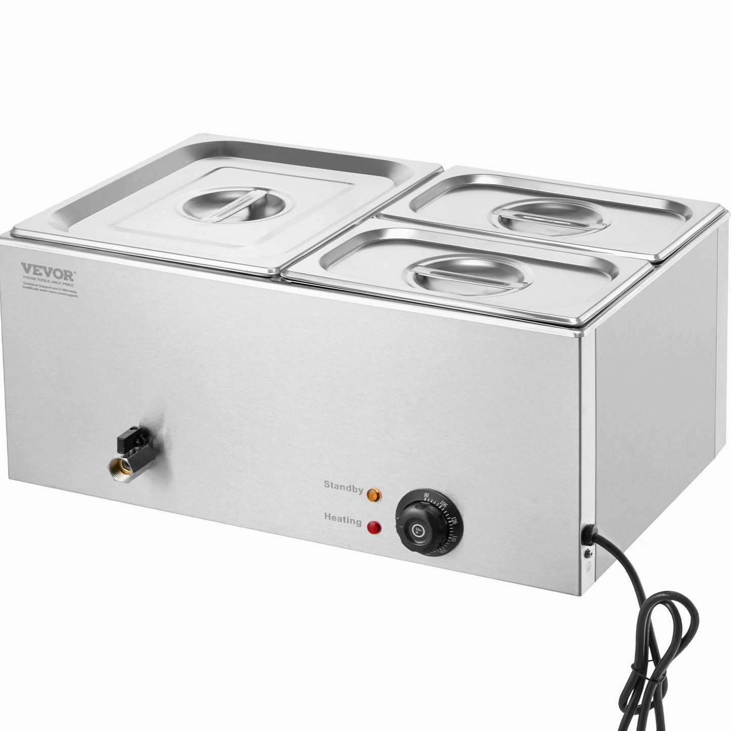 Commercial Food Warmer, 3-Pan Electric Steam Table, 1200W Professional Countertop Stainless Steel Buffet Bain Marie with 30-85°C Temp Control for Catering, Buffet, Parties, Restaurants
