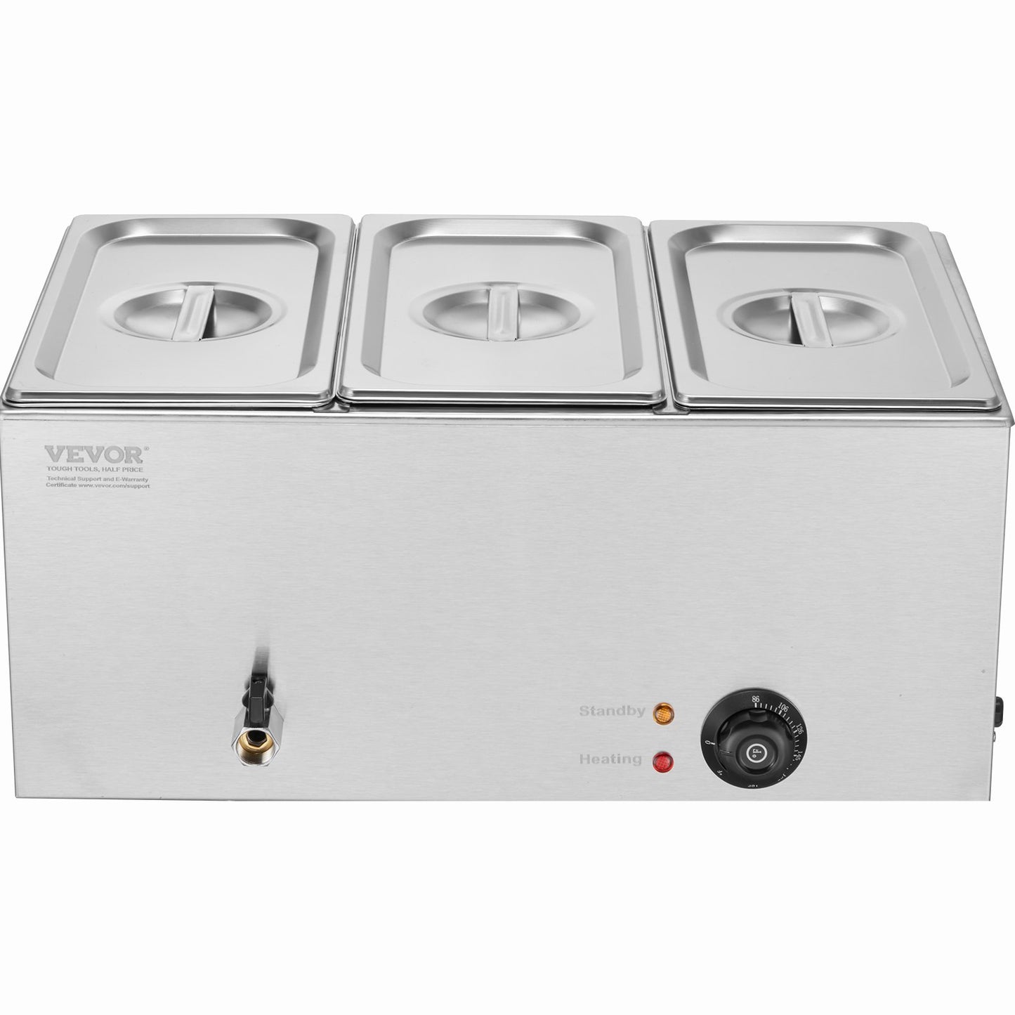 3-Pan Commercial Food Warmer, 16.5L Electric Steam Table, 1200W Professional Countertop Stainless Steel Buffet Bain Marie with 86-185°F Temp Control for Catering and Restaurants, Silver