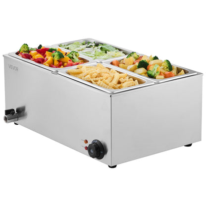 Commercial Food Warmer, 4-Pan Electric Steam Table, 1200W Professional Countertop Stainless Steel Buffet Bain Marie with 30-85°C Temp Control for Catering, Buffet, Parties, Restaurants