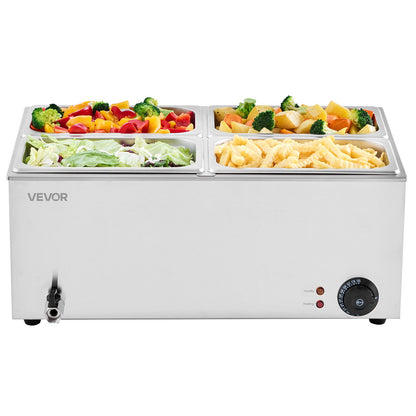 Commercial Food Warmer, 4-Pan Electric Steam Table, 1200W Professional Countertop Stainless Steel Buffet Bain Marie with 30-85°C Temp Control for Catering, Buffet, Parties, Restaurants