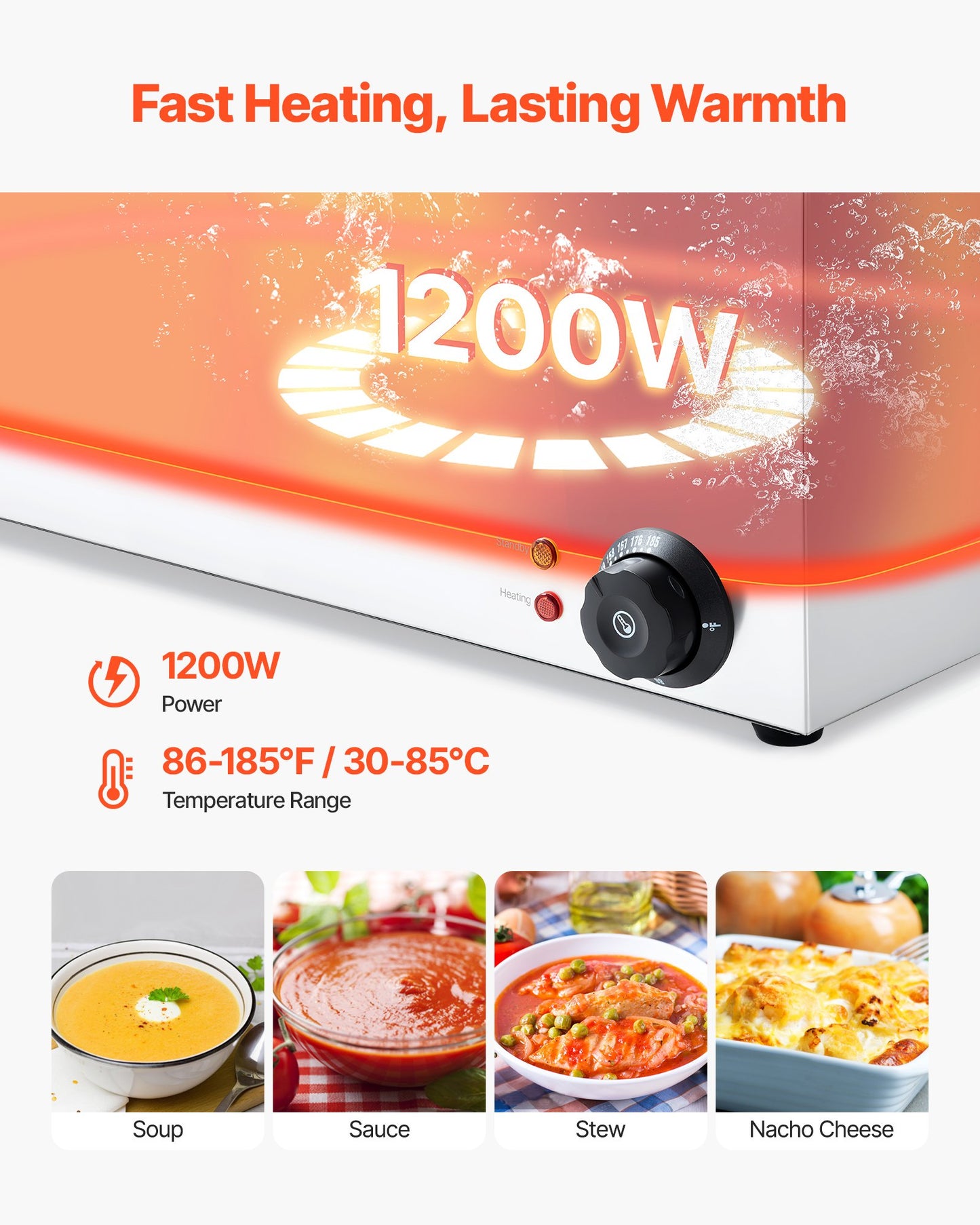 Commercial Food Warmer, 6-Pan Electric Steam Table, 1200W Professional Countertop Stainless Steel Buffet Bain Marie with 30-85°C Temp Control for Catering, Buffet, Parties, Restaurants