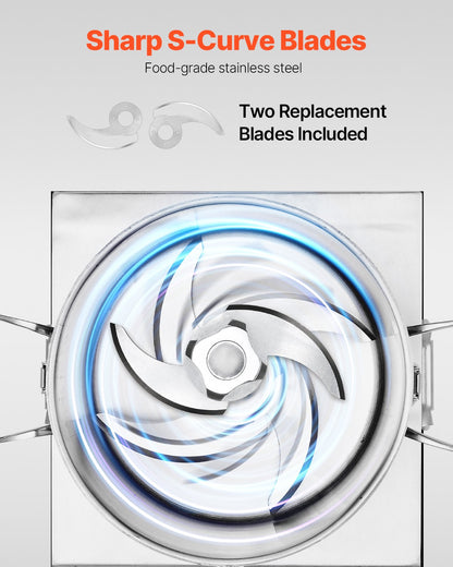 Food Processor & Vegetable Chopper, 10L Food-Grade Stainless Steel Food Processor Chopper with 2 Extra S-Curve Blades, Ideal for Chopping Vegetables, Fruit, Grains, Nuts