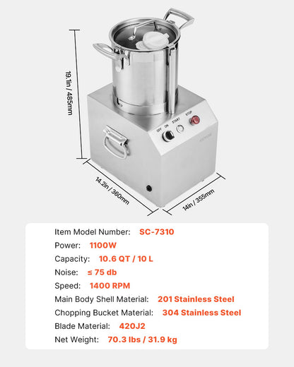 Food Processor & Vegetable Chopper, 10L Food-Grade Stainless Steel Food Processor Chopper with 2 Extra S-Curve Blades, Ideal for Chopping Vegetables, Fruit, Grains, Nuts