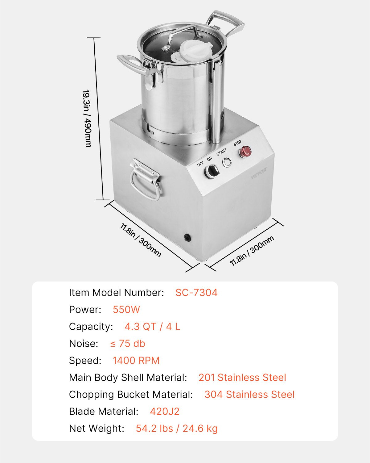 Food Processor & Vegetable Chopper, 4L Food-Grade Stainless Steel Food Processor Chopper with 2 Extra S-Curve Blades, Ideal for Chopping Vegetables, Fruit, Grains, Nuts